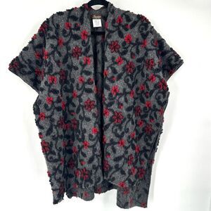 Jperico Women's Floral Wool Blend Cardigan Poncho Sweater‎ Gray Red One Size